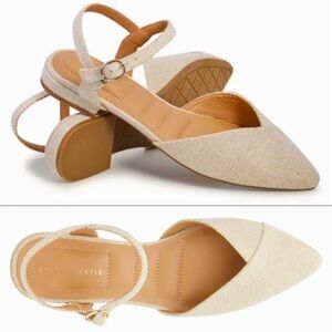 NWT Kelly & Katie Avril Cream Pointed Toe Flats w/ Ankle Strap RUNS WIDE!